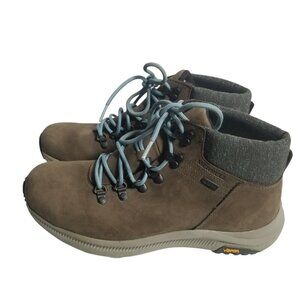 Merrell Women's Brown Ontario Mid Waterproof Vibram Megagrip Sole Boots Sz 10.5